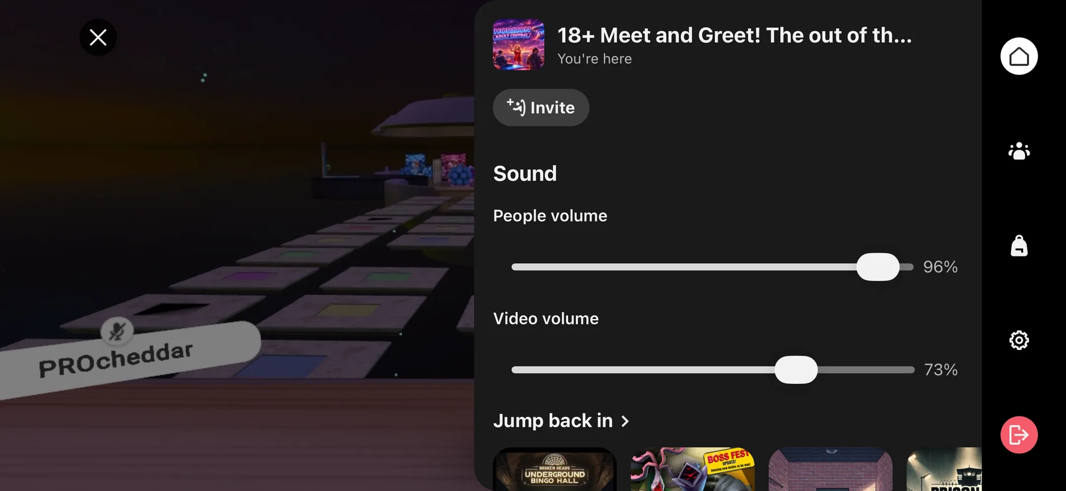 People and video volume controls during an event