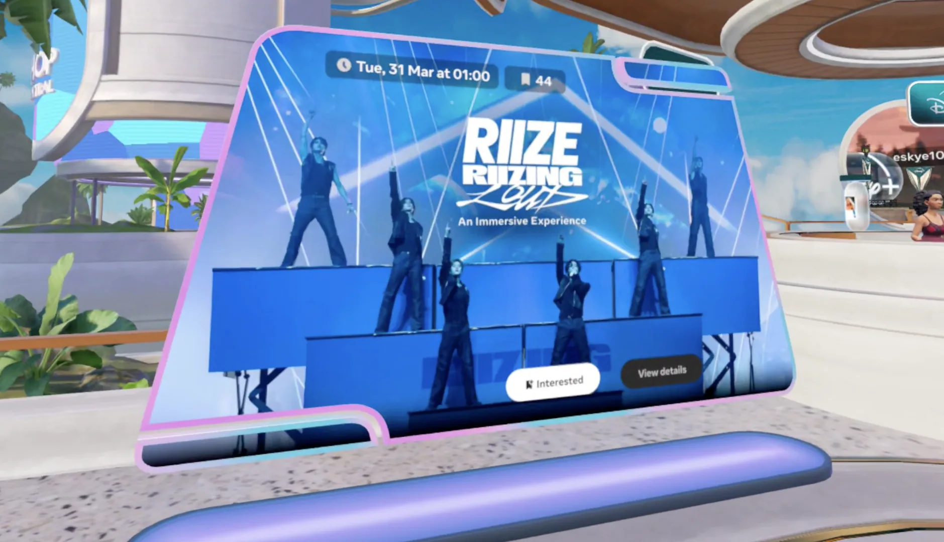 Rize immersive event card in Horizon Worlds